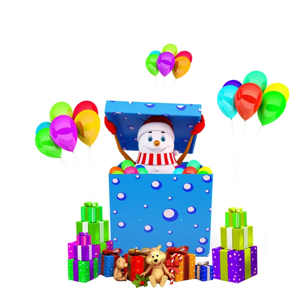 Sneeuwpop komt uit de doos van de gift — Stockfoto