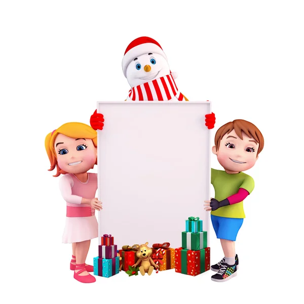 Děti s velkou značku a spousta vánočních dárků — Stock fotografie