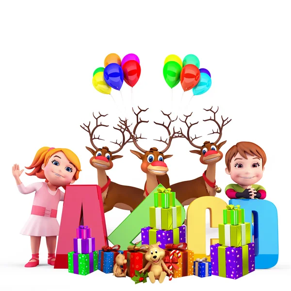 Crianças com muitos presentes — Fotografia de Stock
