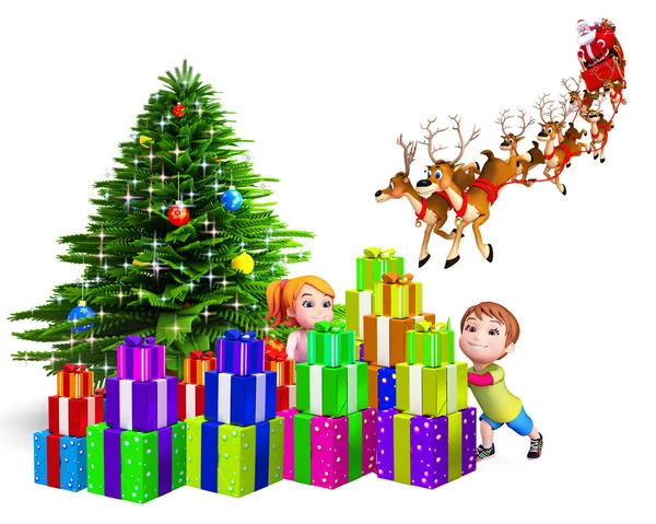 Kids with lots of gifts — Stock Photo, Image
