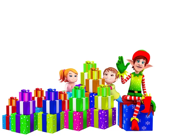 Kinder mit vielen Geschenken — Stockfoto