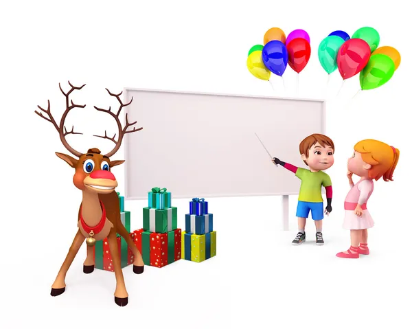 Bambini con un grande segno e un sacco di regali di Natale — Foto Stock