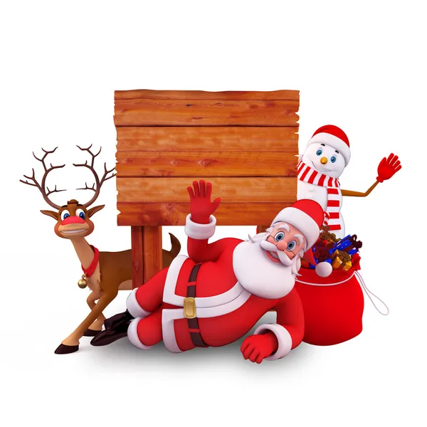 Santa claus with wooden sign — Stock Photo, Image