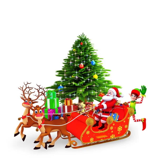 Santa claus with deer and gifts — Stock Photo, Image