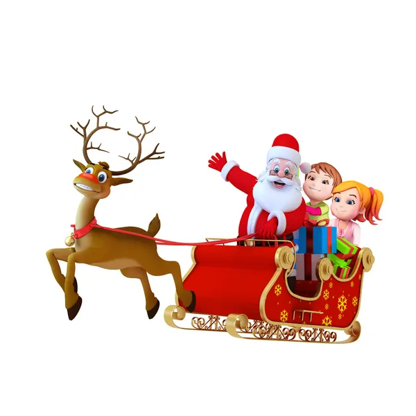 Santa claus with deer and gifts — Stock Photo, Image