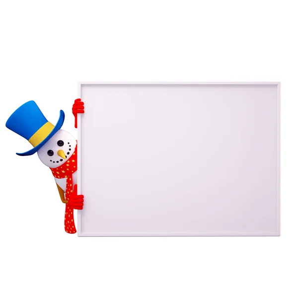 Happy snowman with sign — Stock Photo, Image