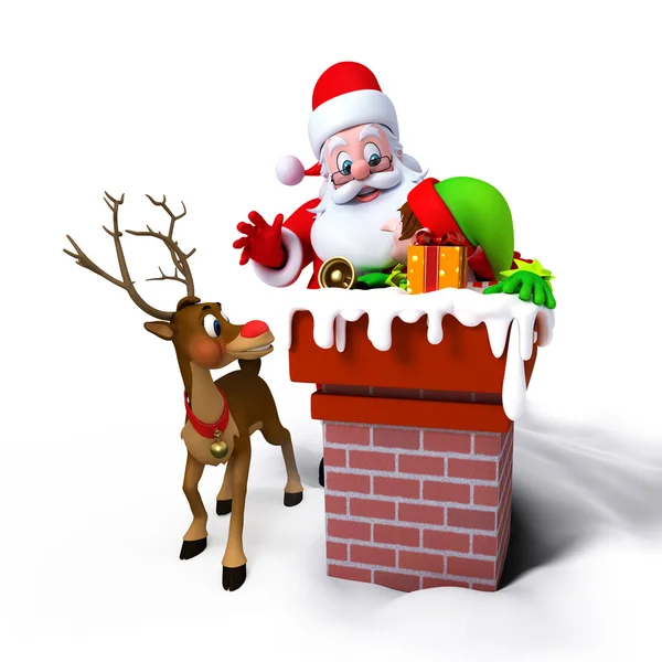 Weihnachtsmann mit Geschenken und Hirschen — Stockfoto