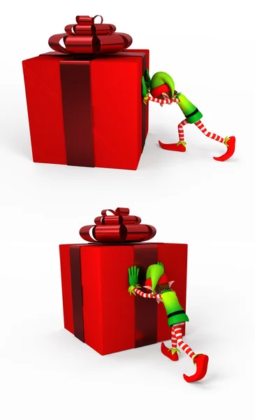 Boldog elfek és ajándék doboz — Stock Fotó