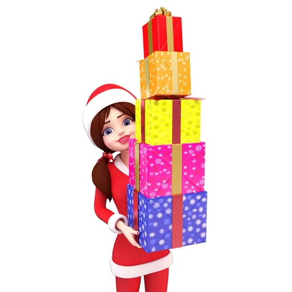 圣诞老人与礼物的女孩 — 图库照片