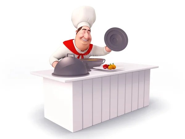 Feliz e desfrutar de chef com cozinha — Fotografia de Stock