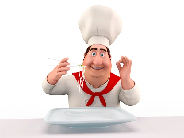 Happy and enjoying chef with cooking — Stock Photo, Image
