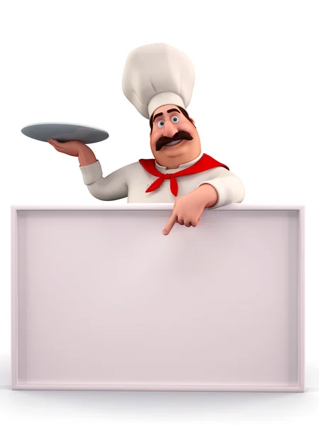 Chef with a big sign — Stock Photo, Image