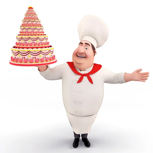 Chef decorating a big cake — Stock Photo, Image