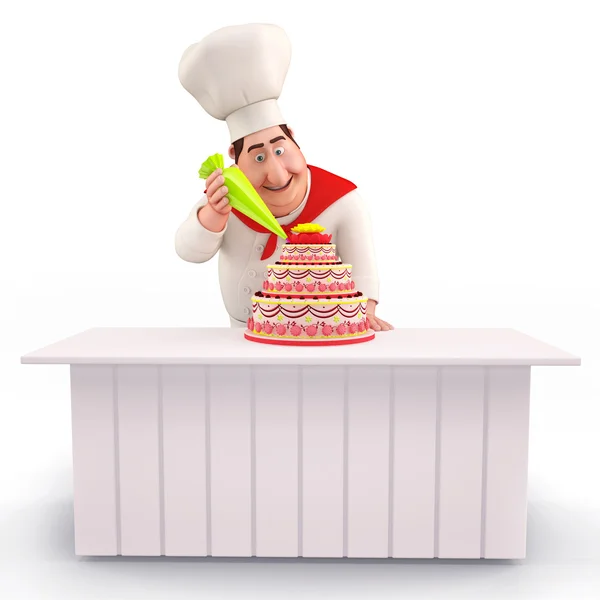 Chef decorating a big cake — Stock Photo, Image