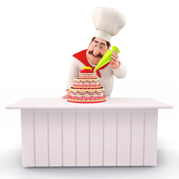 Chef decorating a big cake — Stock Photo, Image