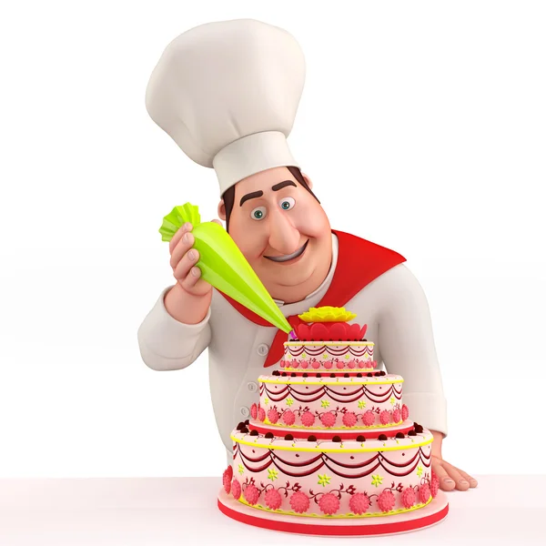 Chef decorating a big cake — Stock Photo, Image