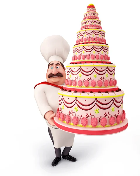 Şef büyük bir pasta dekorasyon — Stok fotoğraf