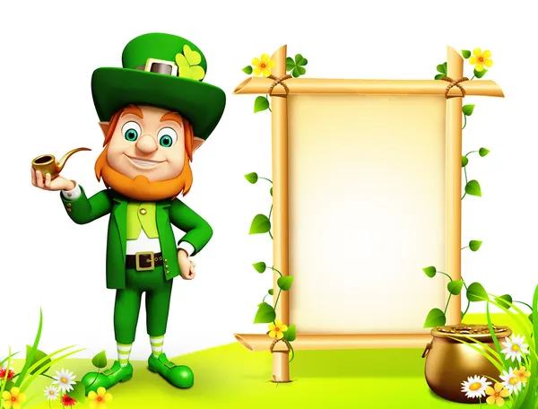 Leprechaun op de groene achtergrond voor st patrick's day — Stockfoto