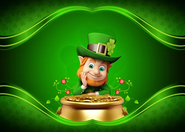 Kobold auf grünem Hintergrund zum Patrick 's Day — Stockfoto