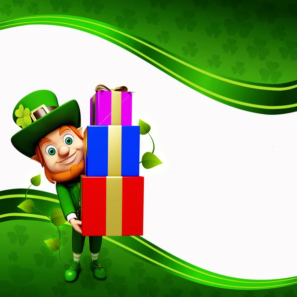 Leprechaun op de groene achtergrond voor st patrick's day — Stockfoto