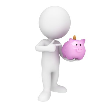 Beyaz pembe bir domuzcuk bankada para ekleme