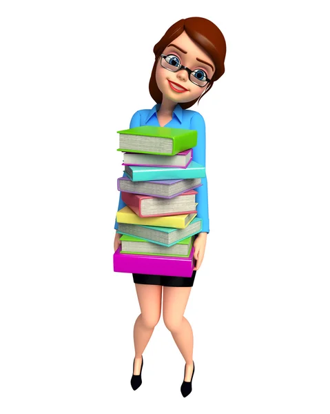 Dívka drží hromadu knih — Stock fotografie