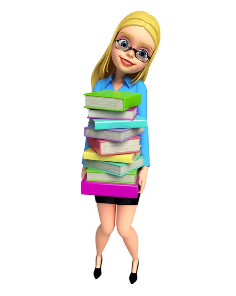 女孩抱着一堆书 — 图库照片