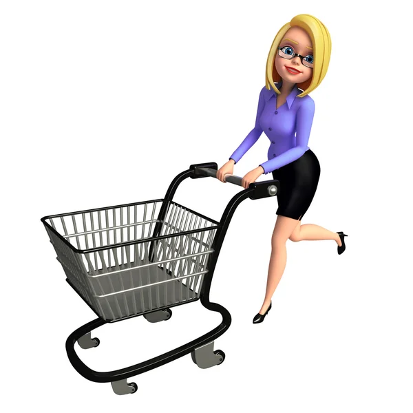 Girl with trolley — Stock Photo, Image