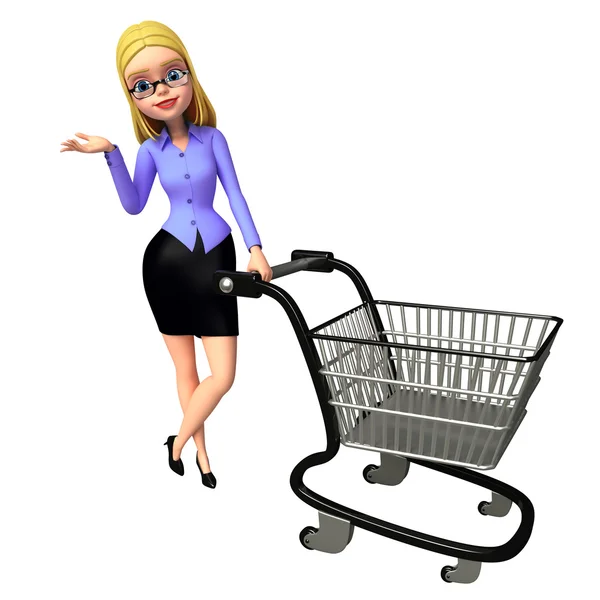 Girl with trolley — Stock Photo, Image