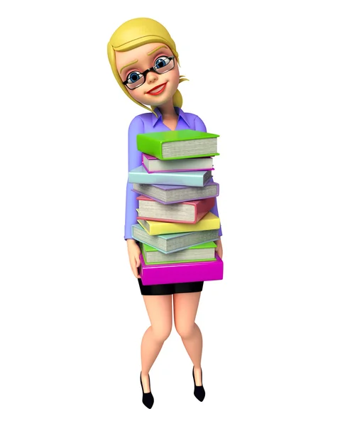 Chica sosteniendo un montón de libros — Foto de Stock