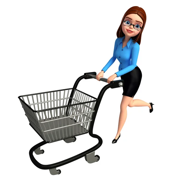 Girl with trolley — Stock Photo, Image