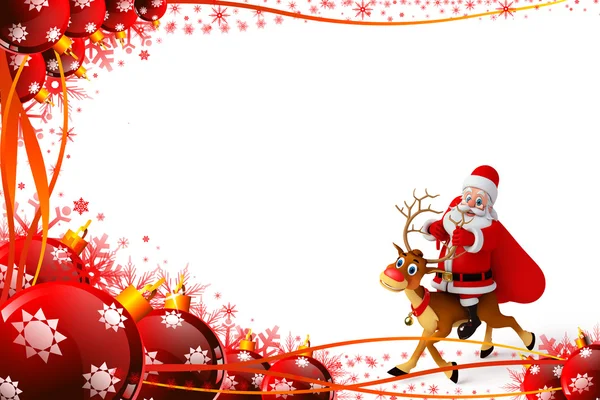 Papai Noel com saco de presente e renas — Fotografia de Stock