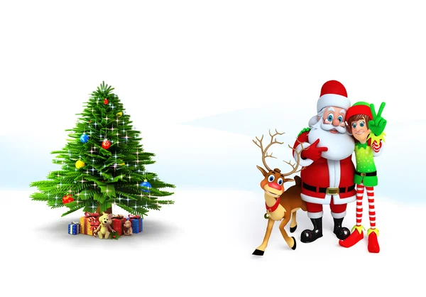 Санта Клаус з оленями та ельфами — стокове фото