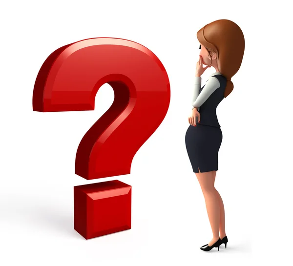 Business woman with question mark — Stock Photo, Image