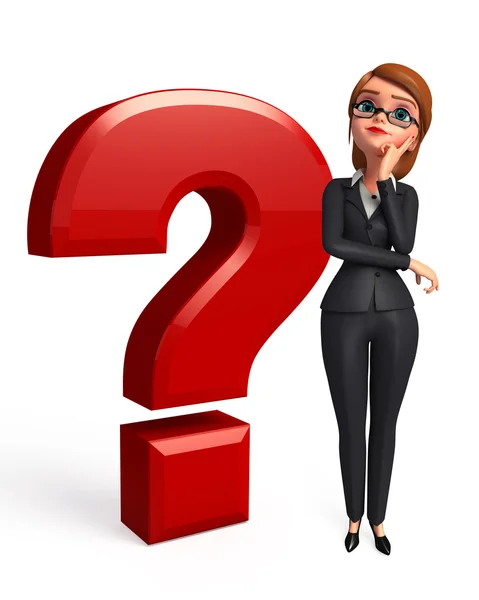 Business woman with question mark — Stock Photo, Image