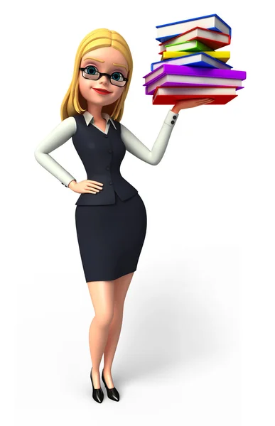 Business woman with book stack — Stock Photo, Image