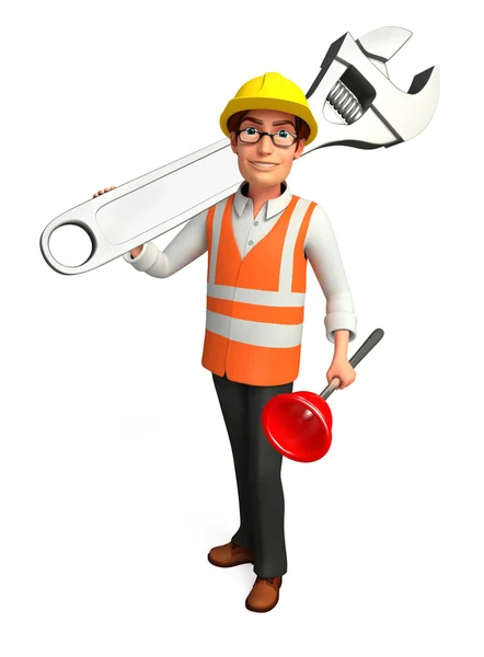 Mechanic with hammer and wrench — Stock Photo, Image