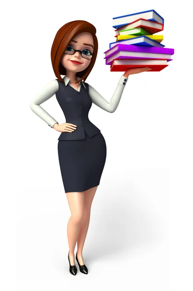 Geschäftsfrau mit Bücherstapel — Stockfoto