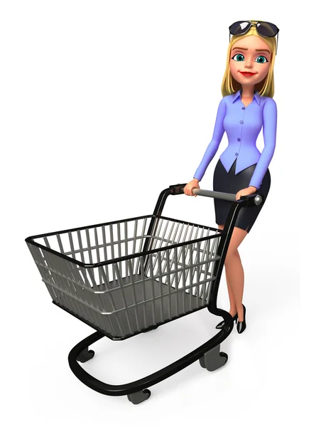 Business woman with trolley — Stock Photo, Image