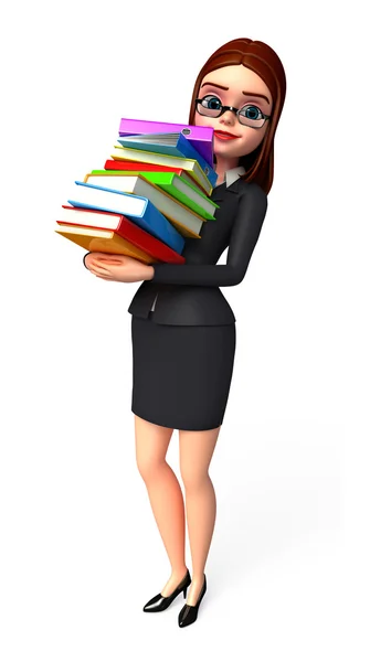 Femme d'affaires avec pile de livres — Photo