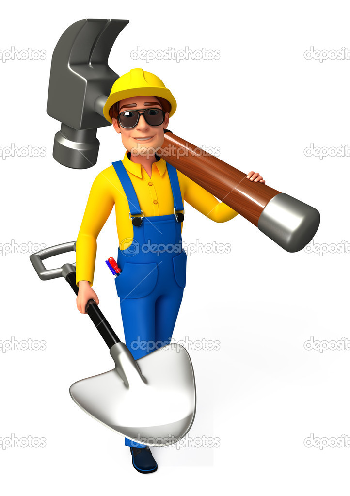 Mechanic with hammer and wrench