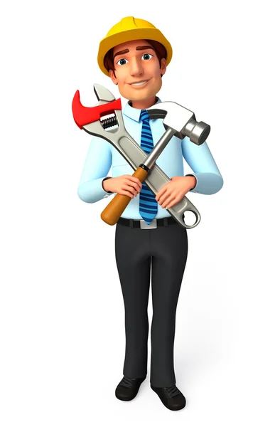 Mechanic with hammer and wrench — Stock Photo, Image
