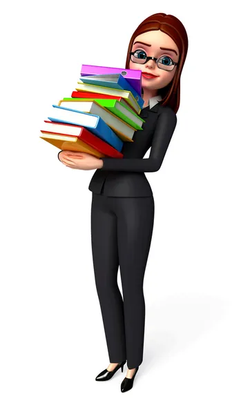 Mulher de negócios com pilha de livros — Fotografia de Stock
