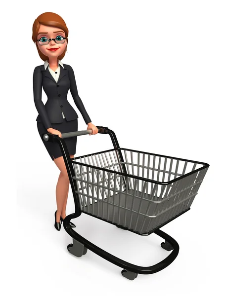 Business woman with trolley — Stock Photo, Image