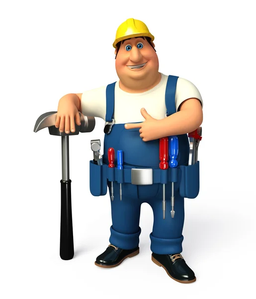 Mechaniker mit Hammer und Schraubenschlüssel — Stockfoto