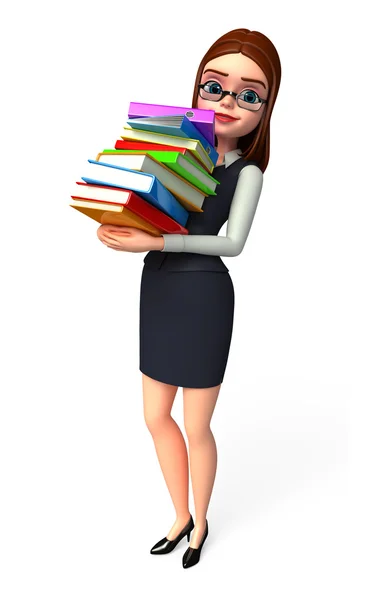 Femme d'affaires avec pile de livres — Photo