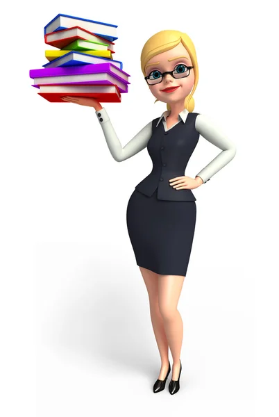 Business woman with book stack — Stock Photo, Image