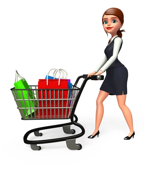 Office girl with trolley — Stock Photo, Image