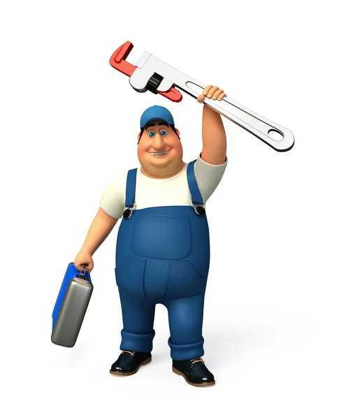 Plumber with wrench — Stock Photo, Image