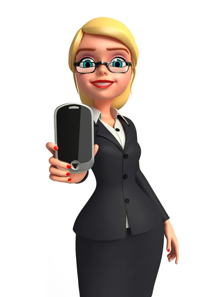 Illustration af forretningskvinde med mobil - Stock-foto